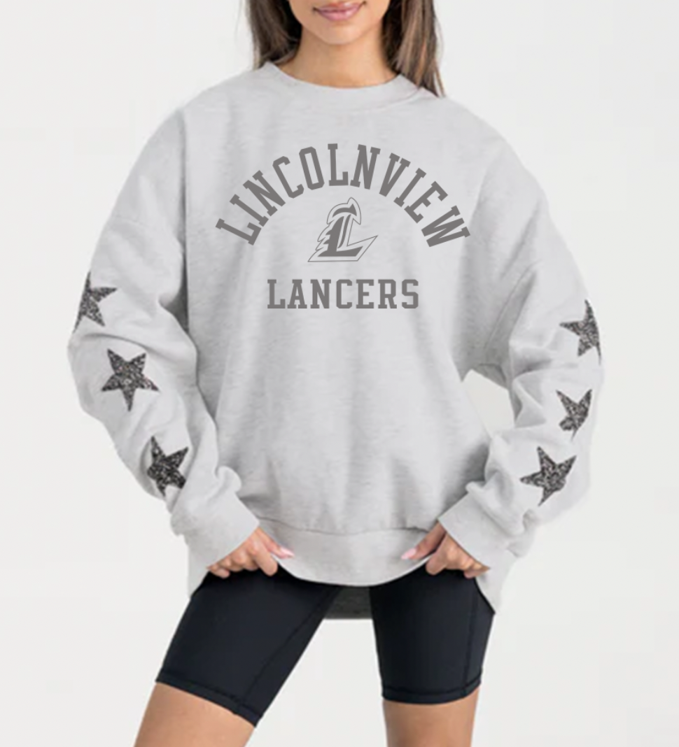 Gameday Couture Rhinestone Sleeve Sweatshirt Gray
