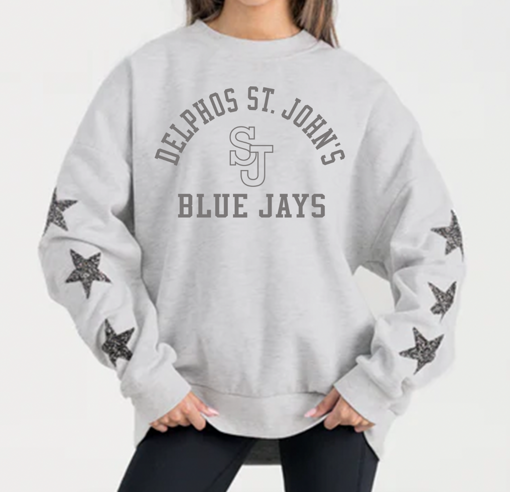 Gameday Couture Rhinestone Sleeve Sweatshirt Gray